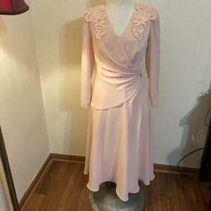 Vintage 80s MISS ELLIETTE MOB MoG Midi Dress Lace Pearls sz 8